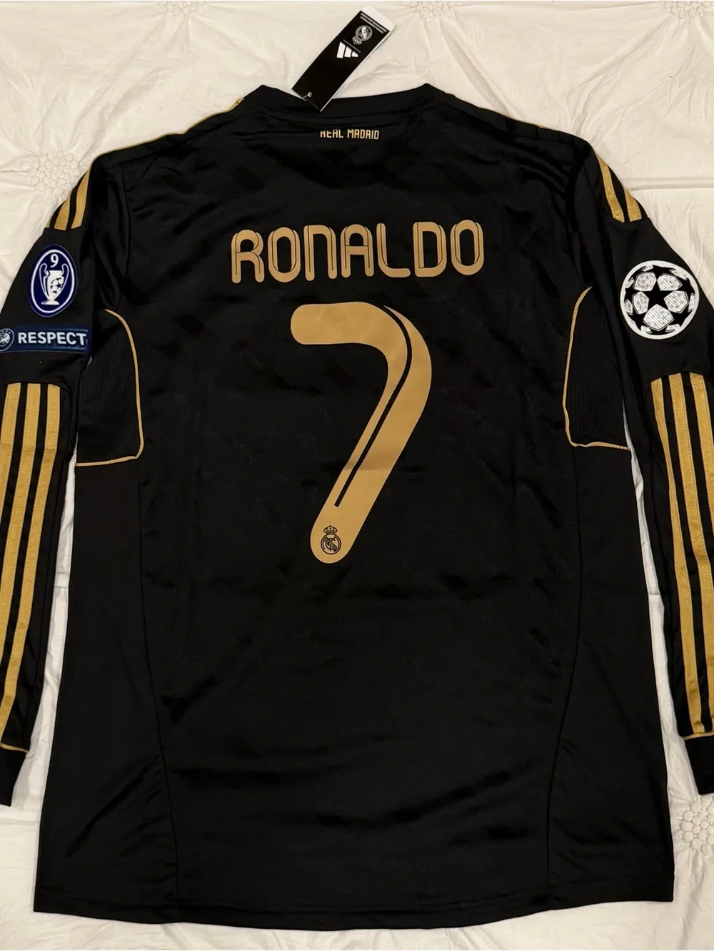 adidas Black and Gold Ronaldo #7 Long-Sleeve Jersey